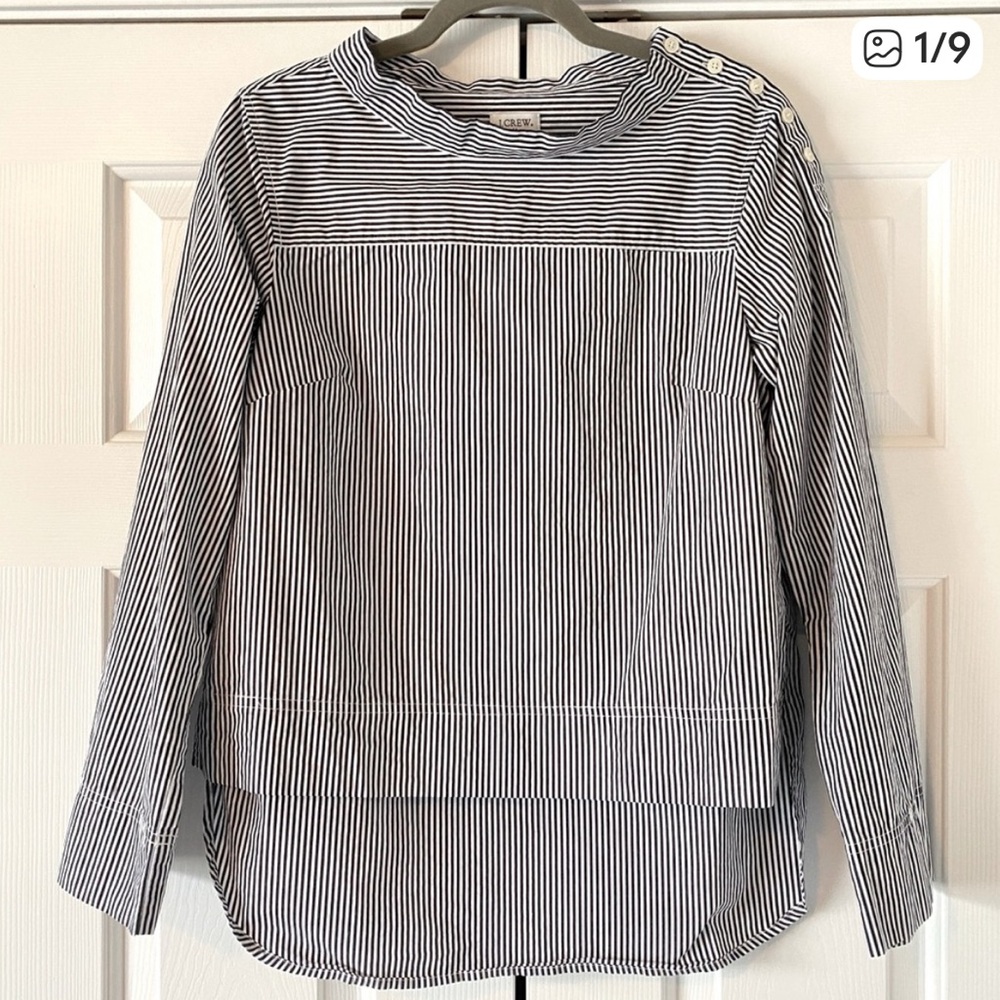 J. Crew olive green/mocha and White Striped Button Down Shirt